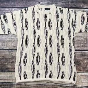 COOGI Cream and Black Patterned Crewneck Sweater